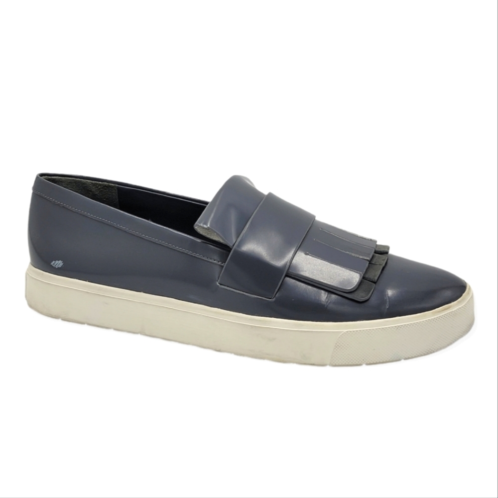 Vince KILTIE Patent Leather Fringe Sneakers 7 Grey